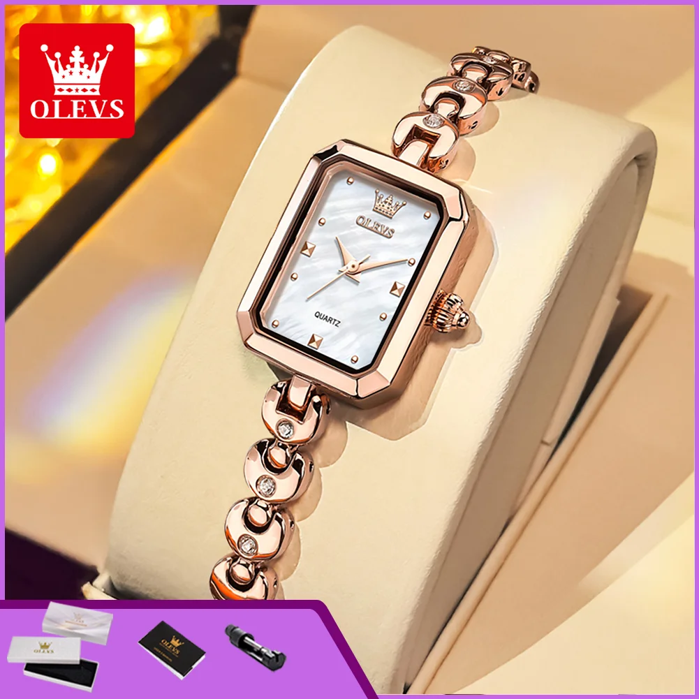 OLEVS 3665 Luxury Women's Watch Waterproof Square Steel Strap Elegant Original Quartz Watch for Women Fashion Ladies Wristwatch