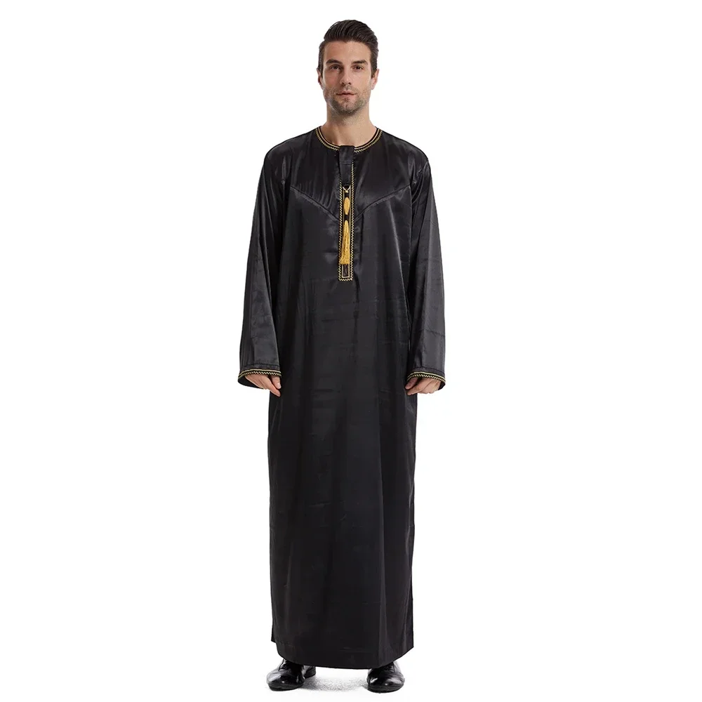 Musulmano Medio Oriente Manica Lunga da Uomo Ramadan Robe Arabo Nappa Islamico Caftano Thawb Maxi Dubai Abaya Abito Eid Abaya Jubba Thobe