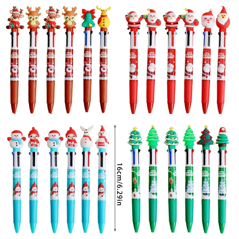 2025 جديد 6 قطعة 4 في 1 عيد الميلاد قلم حبر جاف متعدد الألوان قلم 0.5 مللي متر المكوك القلم