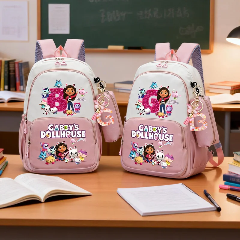 

Милый рюкзак, брелок, пенал, 2 шт., школьный ранец для подростков, мультяшный рюкзак для девочек, школьные принадлежности, подарок Gabby Dollhouse