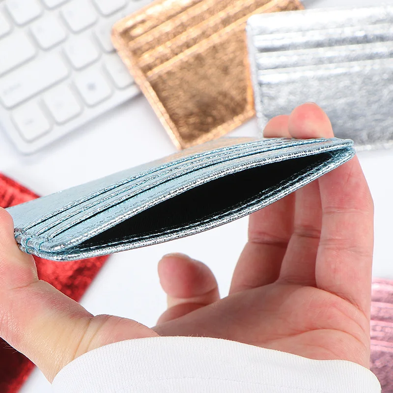 Men's Ultra-thin Leather Card Holder Case Women's Slim Mini Business Wallet with 4 Slots for Credit Cards & ID  Women's Purse