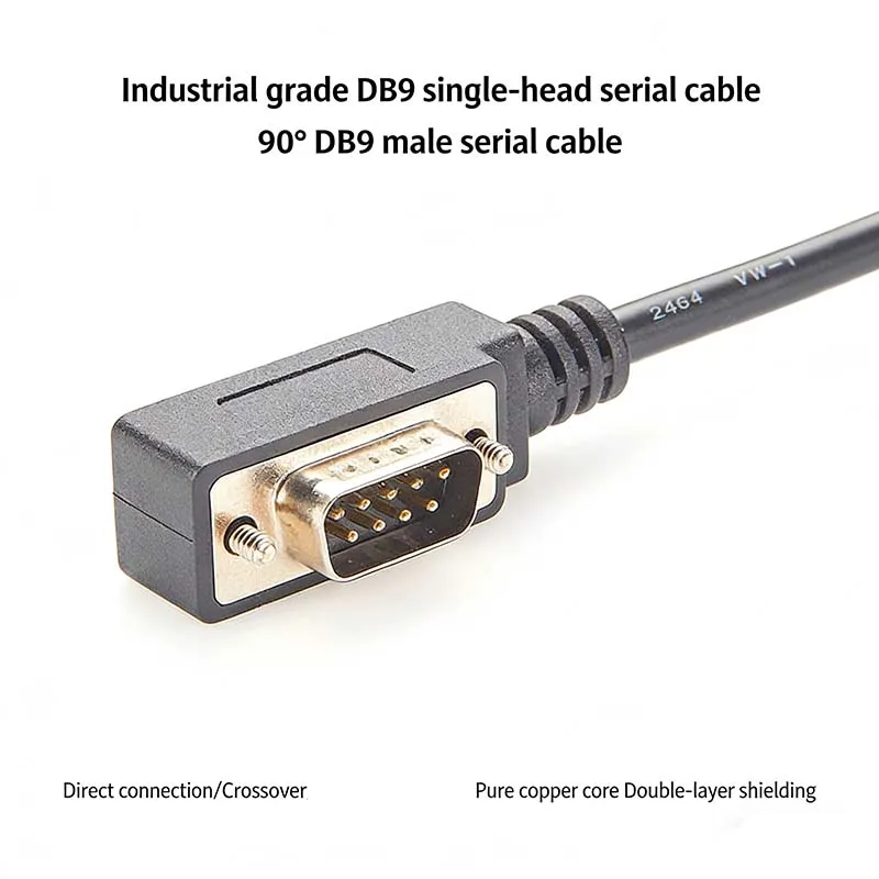 Tee connector DB9 male data cable 90-degree serial port RS232 line COM extension cable 9-pin male-to-female direct connection cr