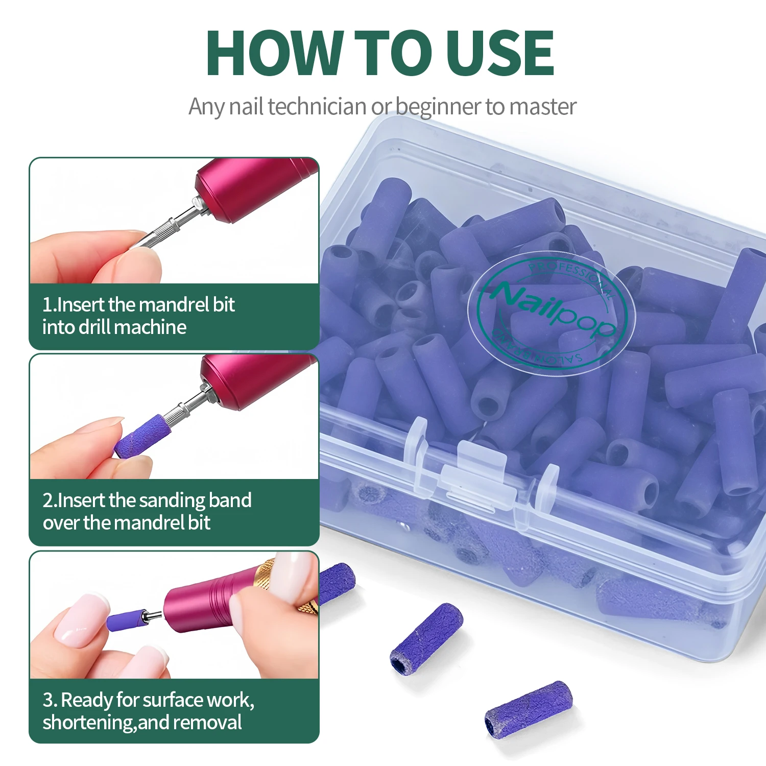 ネイルポップ 100個入り ミニサンディングバンドキット ネイルドリルビット 80 # 120 # 180 # 240 #   アクリル除去用ジェルネイルポリッシュアクセサリーツール