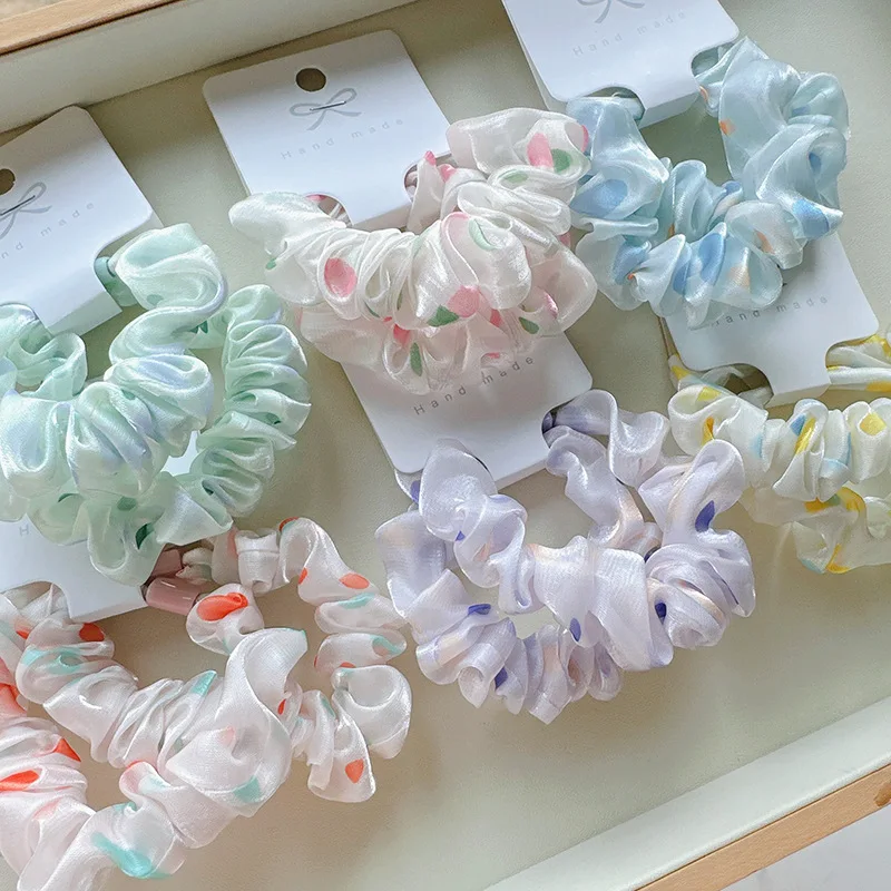 

Sweet Sheer Mesh Hair Ties Polka Dot Thin Scrunchies High Elasticity No Slip Gentle Ponytail Holders for Fine Hair Daily Use