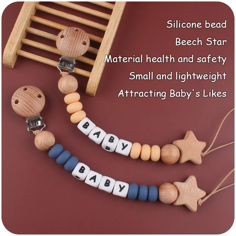 Baby Schnuller Clip personal isierte Name DIY Holz Stern Dummy Nippel Halter Kettens teether für Babys Neugeborene Geschenk Zeug Kau spielzeug