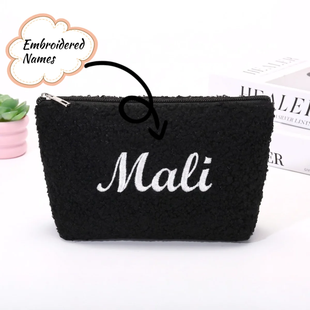 Custom Embroidered Name Large-Capacity Portable Makeup Bag And Toiletry Bag Ideal for Christmas Halloween And Other Holidays