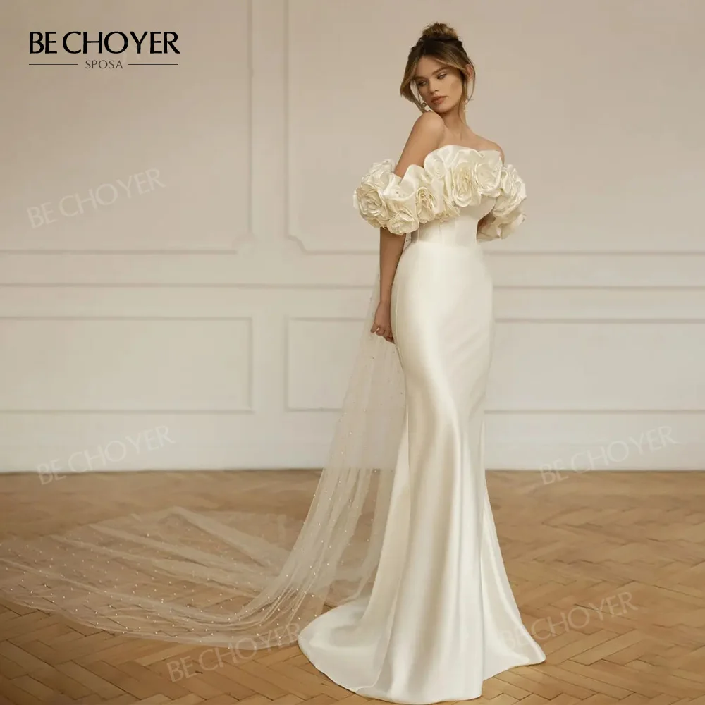 3 In 1 Mermaid Wedding Dress 2024 Off Shoulder Flowers Bride Gown Princess BECHOYER EL288 customized Vestido de Noiva