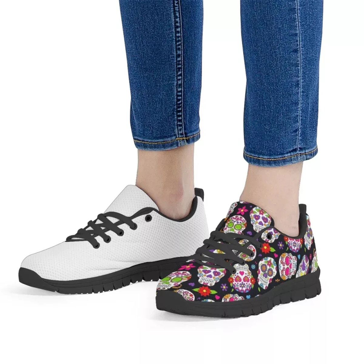 Zapatos planos de suela negra para mujer, zapatillas deportivas personalizadas con texto/logotipo impreso, informales, para correr en la ciudad