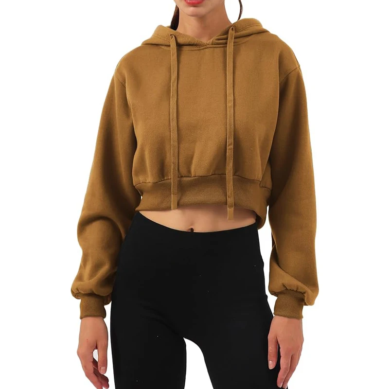 

Chic Women Sweatshirts Casual Long Sleeve Cropped Hooded Shirt Streetwear Jogger Running Pullovers Sudadera