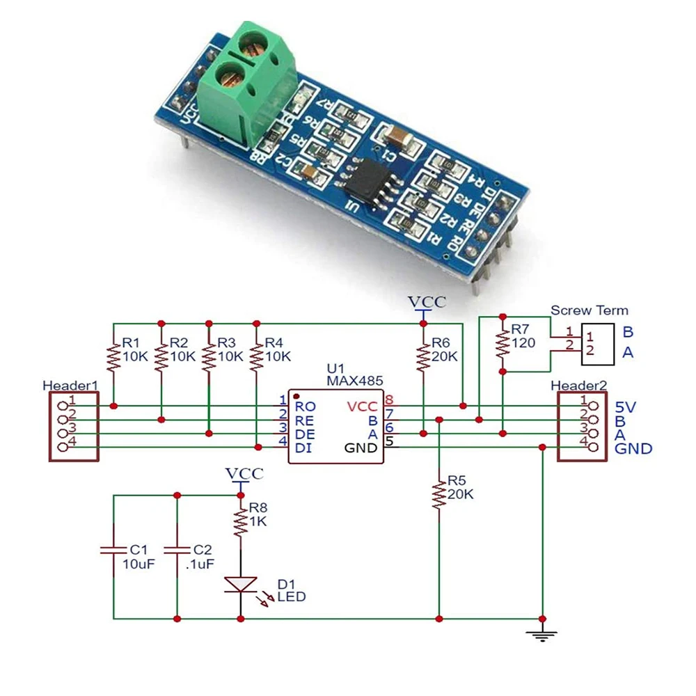 10Pcs MAX485 RS485 Transceiver Module TTL UART Serial to RS485 Instrument Interface Module SCM Development Board for Arduino RPI