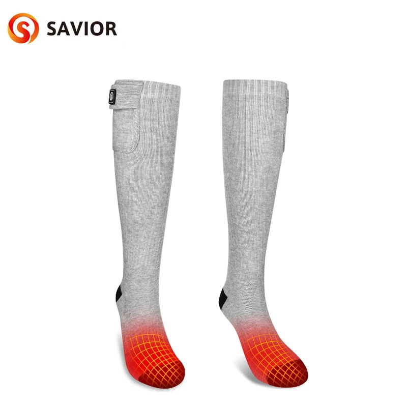 Savior Heat Rechargeable Battery Heated Socks 7.4V 2200mAh Cotton Soft Electric Heated Sock 3 Levels Heating Thermal Socks