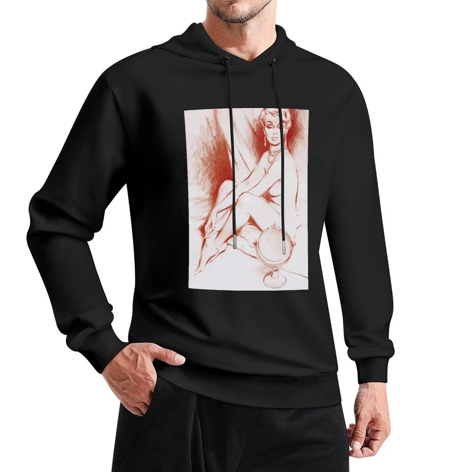 Sexy Pin-Up Sketch of Lady Sitting Looking at a Mirror Pullover Hoodie mens clothing new hooded tee