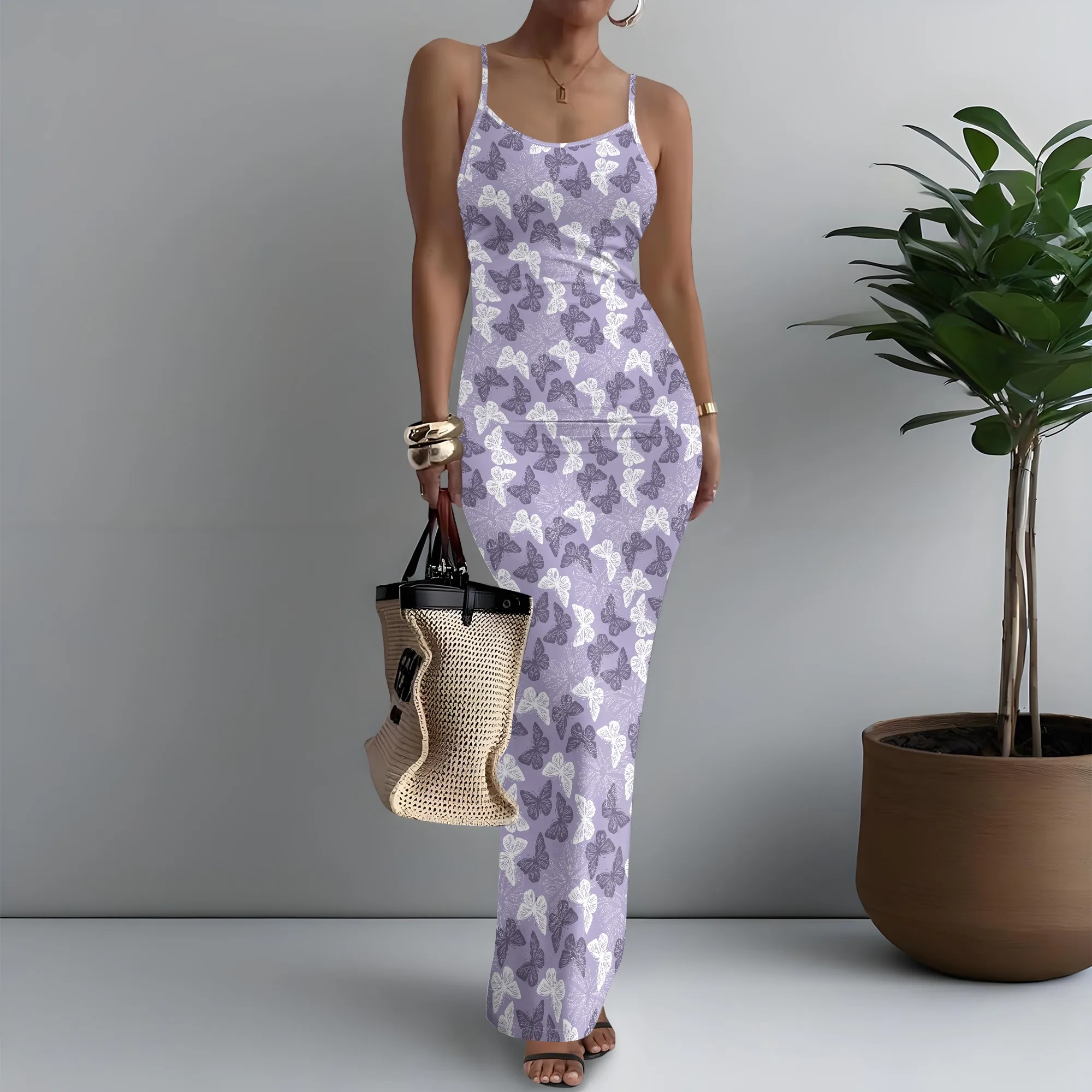 

Women's Spaghetti Strap Maxi Dress Fairycore Butterfly Print Lovely XS-3XL