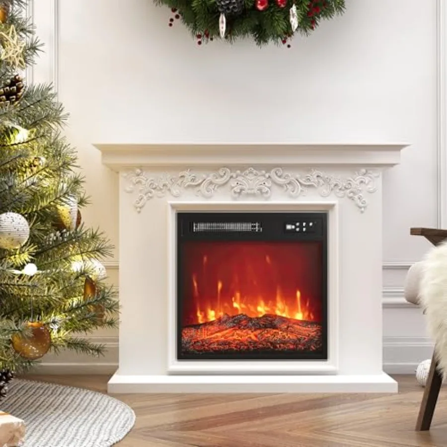 

18'' Electric Fireplace Insert Recessed Fireplace Heater with Remote Control Black Low Noise Adjustable Temperature 8H Timer Ad