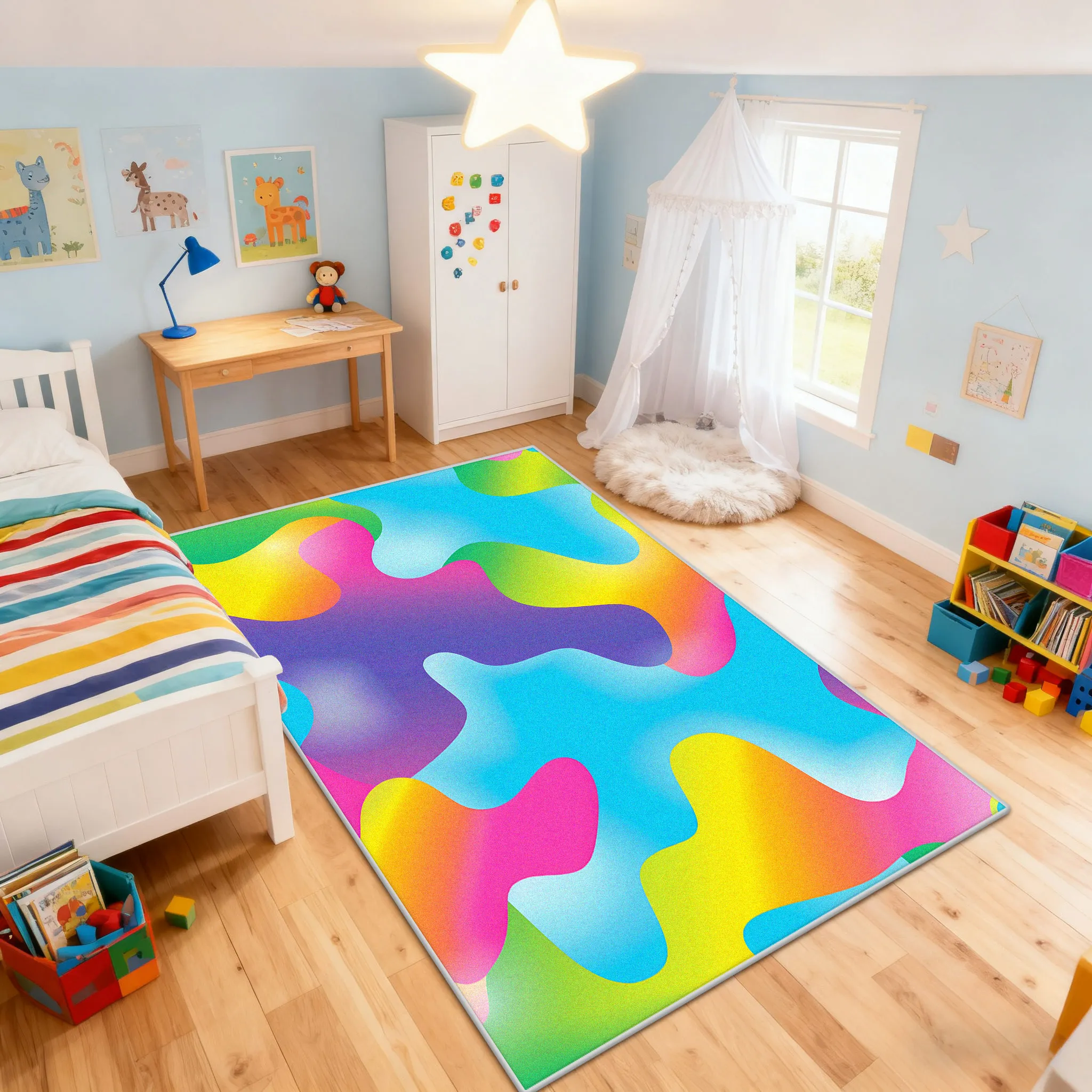 Iridescence Fluid Art Abstract Non-slip Bedside Carpet Decoration Bedroom Living Room Fluffy Rug Easy Clean Soft Cute Floor Mat