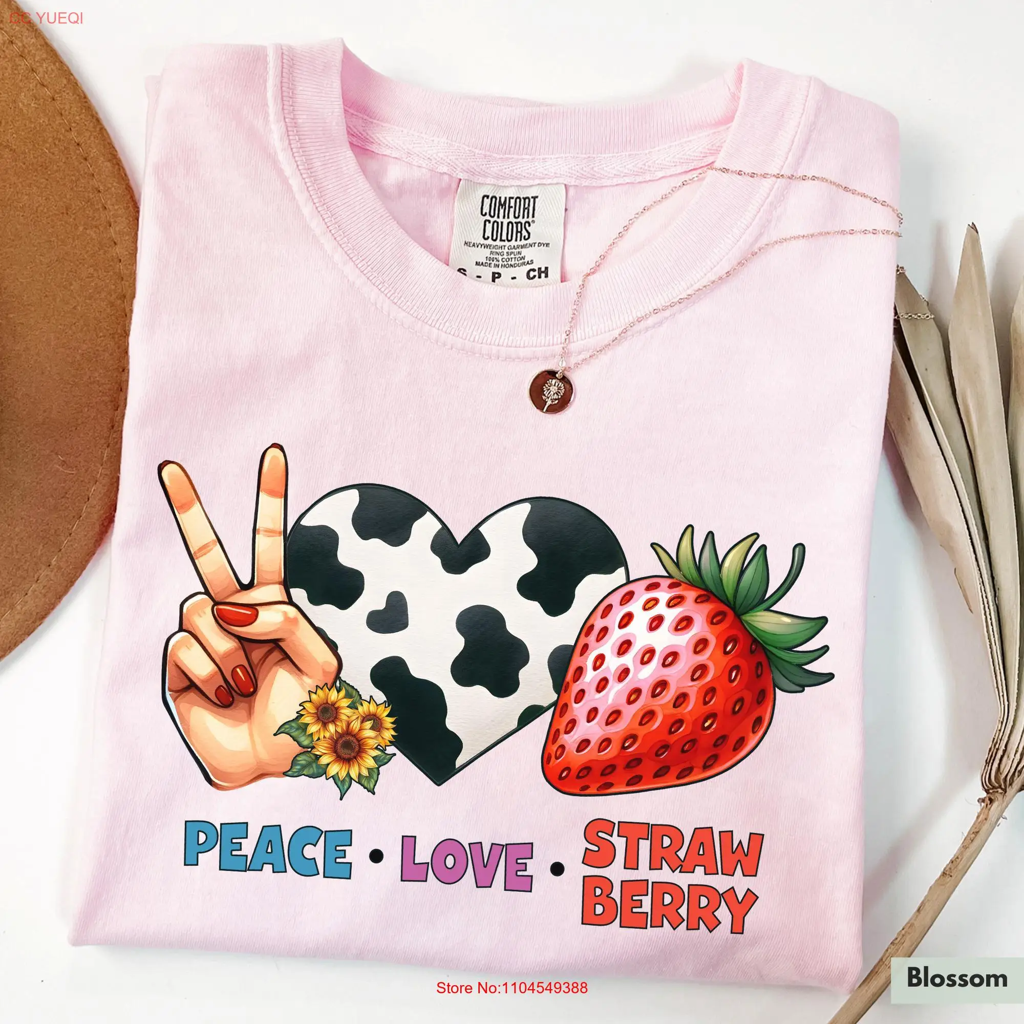 

Comfort Colors Strawberry Vintage T Shirt for Festival Cottagecore Summer Fruit Peace Love Western long or short sleeves