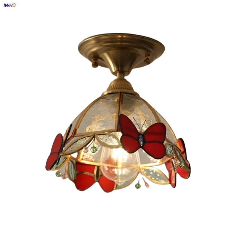 

IWHD Tiffany Style LED Ceiling Lights Butterfly Clear Glass Bedroom Living Dining Room Decor Copper Socket Creative Ceiling Lamp