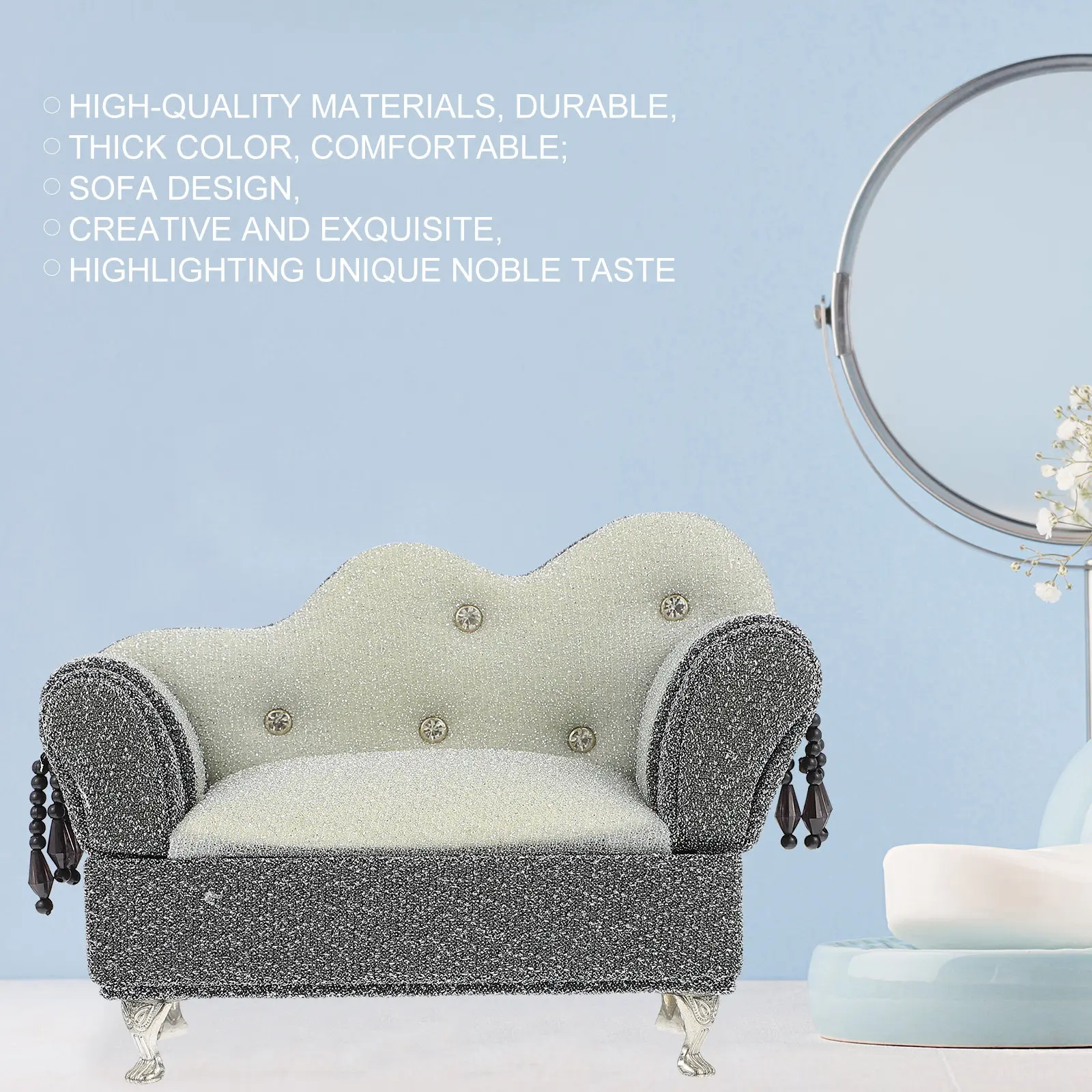 

Коробка для хранения ювелирных изделий, 1 шт., дизайн в форме дивана, из высококачественной ткани, компактный органайзер для колец, серег, ожерелий, настольный