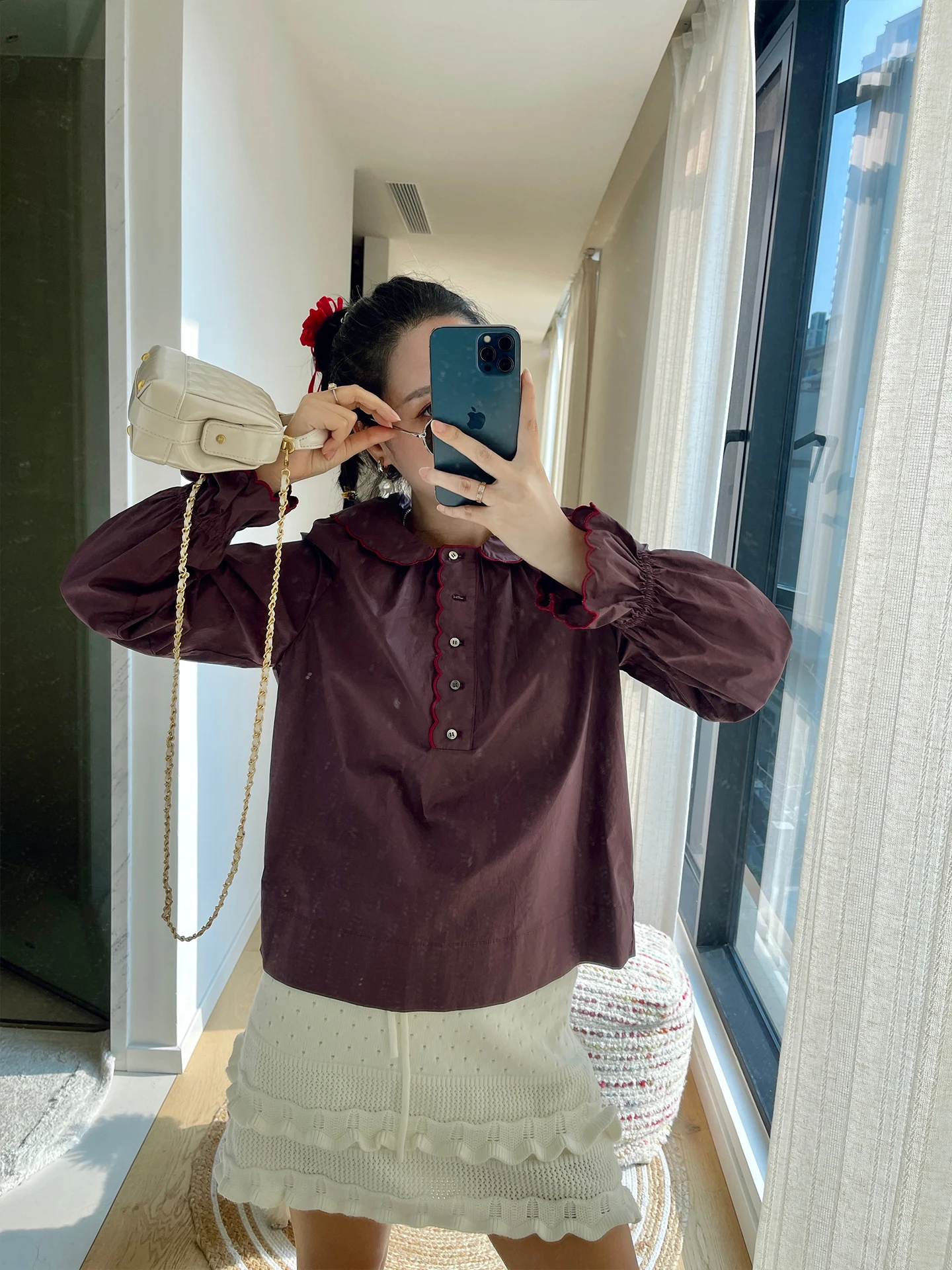 

Женская свободная блузка Heidy с длинным рукавом и вышивкой, весна 2026, из дышащего хлопка, в корейском стиле, с воротником «кукла», повседневный топ