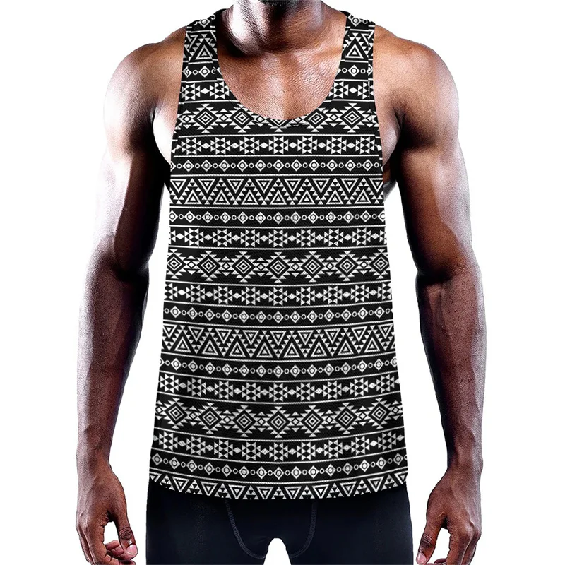 Vintage 3D Tribal Aztec Trippy Styles Print Tank Top Kid Cool Streetwear Short Sleeveless Men Fashion Gym Sports Tank Tops Vest