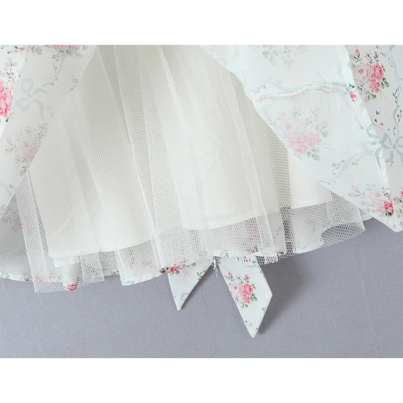 Jastie-minivestido Sexy de encaje empalmado con estampado Floral de rosas para mujer, vestido de verano de cintura baja sin mangas, bata elegante para fiesta de vacaciones