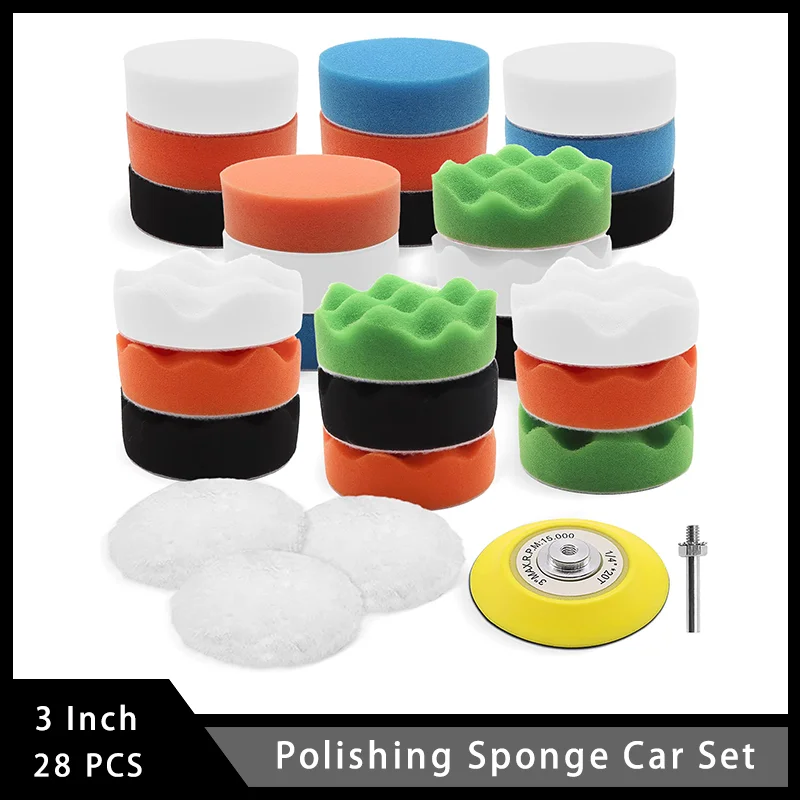 

Polishing Sponge Car Set 3 Inch with Sanding Plate 28 Pcs Perfect for Removing Wax and Convenient to Replace and Cleaning