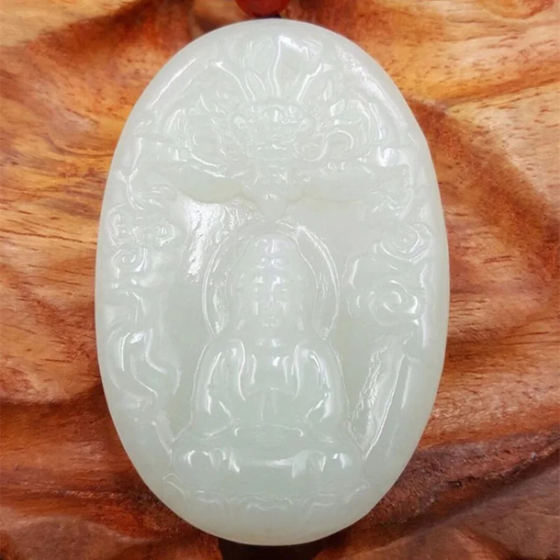 Hetian Amulet Riding Guanyin Men's Jade Pendant