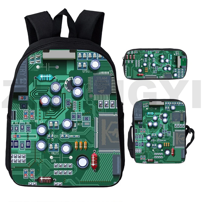 Placa de circuito Popular, Chip electrónico, impresión 3D, 3 unids/set, mochilas escolares, mochila para ordenador portátil, bolso de hombro inclinado, estuche para lápices