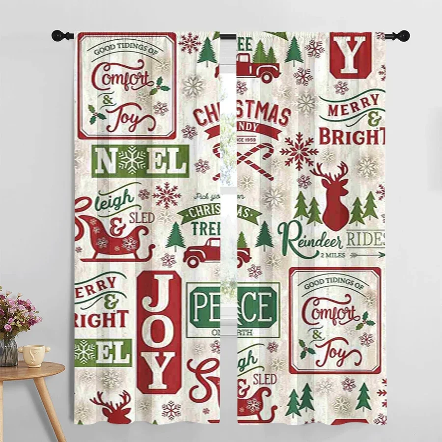 Merry Christmas Holiday Window Curtain Festive Xmas Decor Good Tidings Joy Peace Cozy Home Curtain Panel