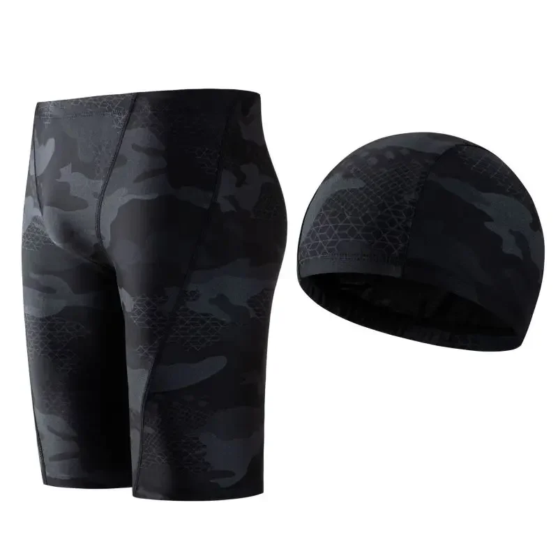 

Men's Swim Jammer Endurance Athletic Training Swimsuit Beach Swimming Trunks Jammers Tight Surf Pool Shorts ﻿With Caps