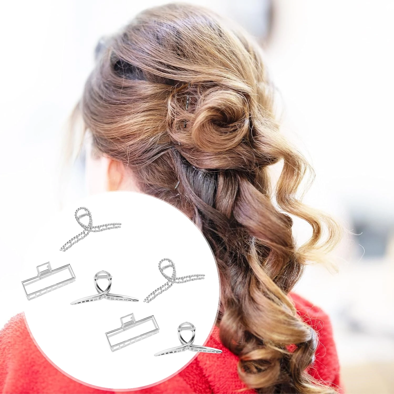 

6Pcs Big Metal Hair Claw Clips Strong Fixed Barrettes for Women Long Thick Hair, Anti-Slip Fashion Jaw Clamps for Styling