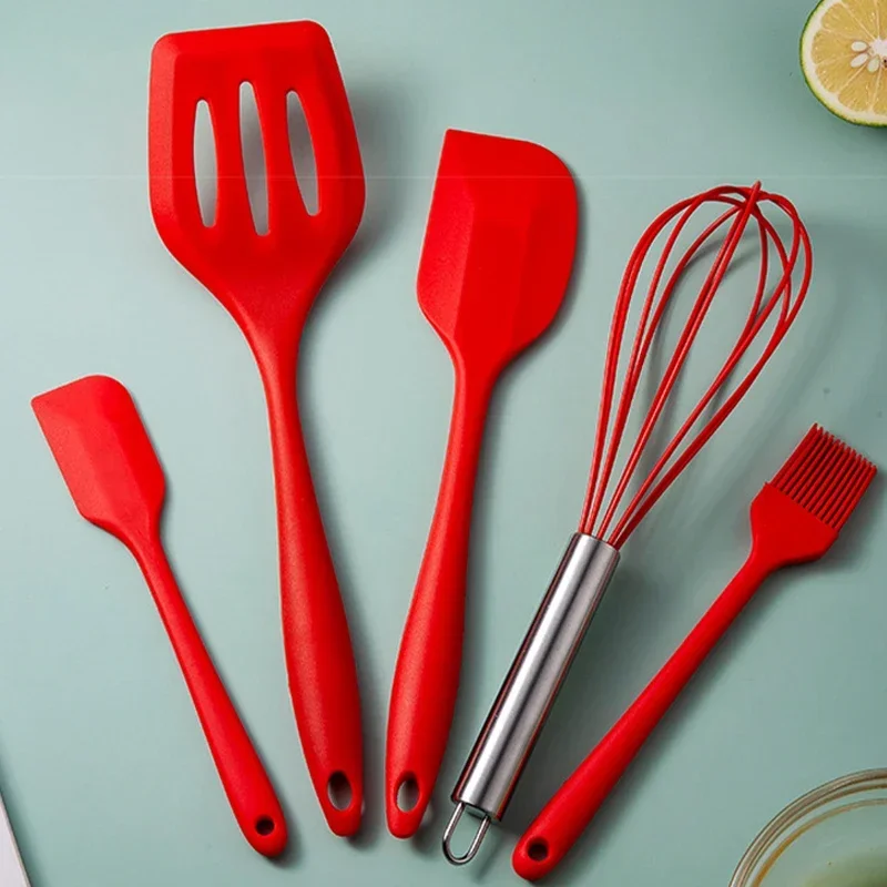 5-teiliges Silikon-Backutensilien-Set, antihaftbeschichtet, Silikon, Kuchenspatel, Kochschaufel, Schneebesen, Ölbürste, flexible Küchenutensilien-Sets