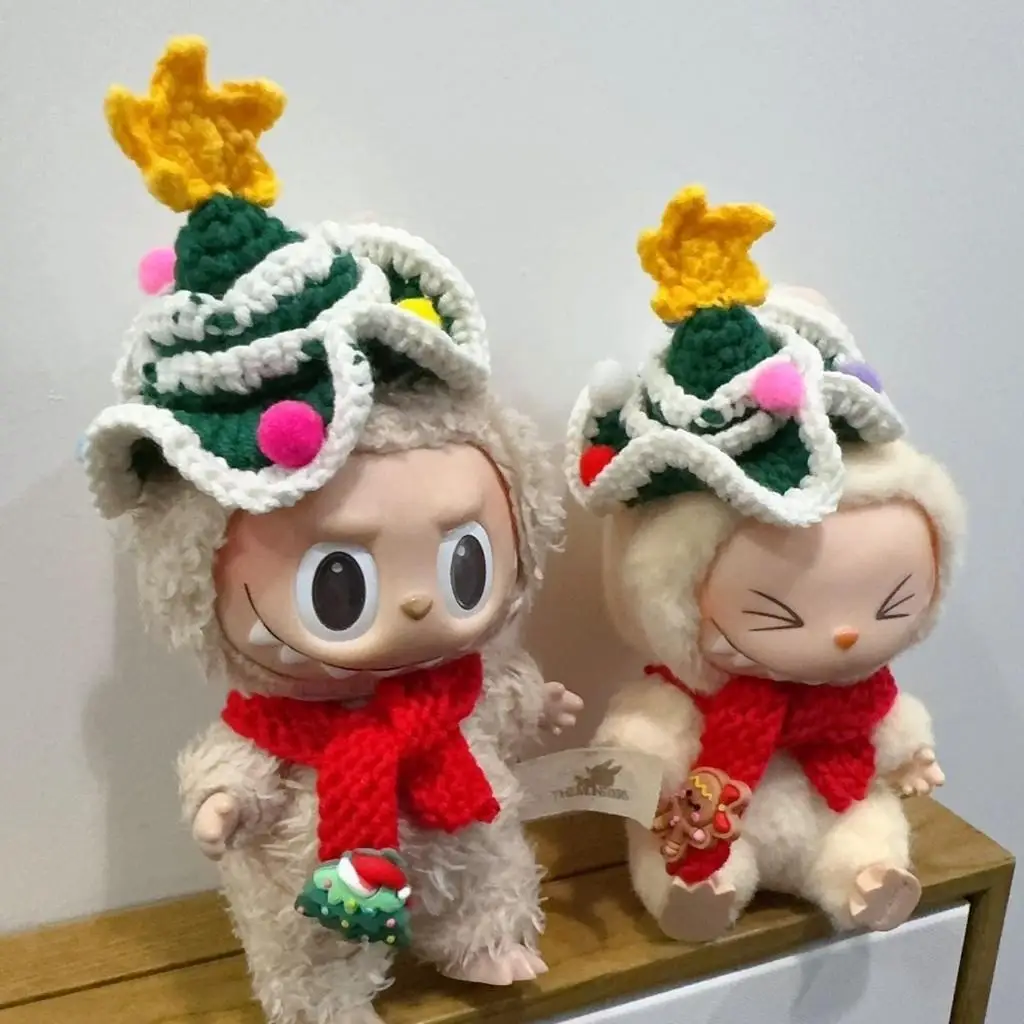 For 17cm labubu hat  scarf set pendant Hand-woven Christmas for labubu winter decoration