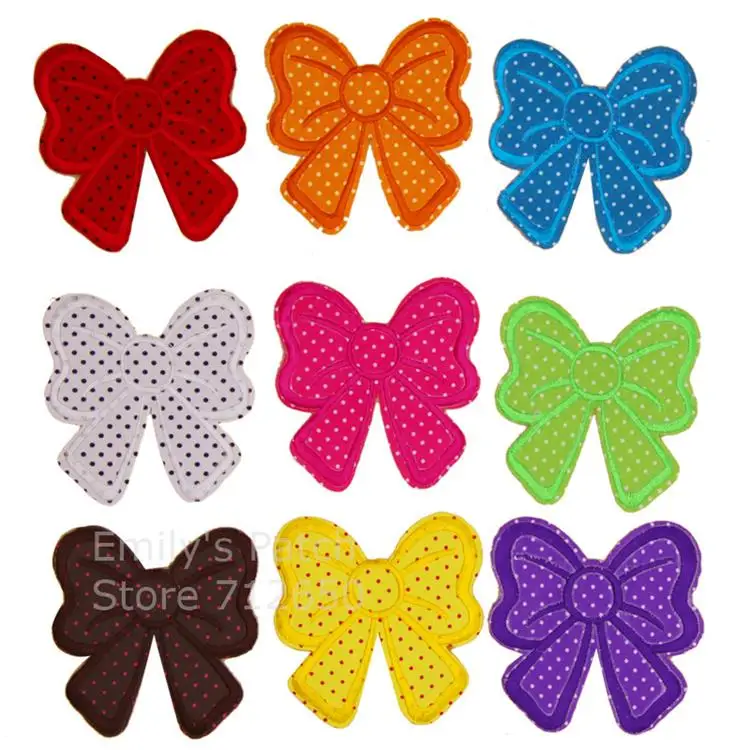 New Arrival 10 Pcs 7.3cm Big Bow Embroidered Patch Iron On Motif Clothing Hat Bag Shoe Applique Embroidery Accessory JL DIY