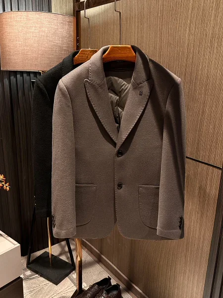 [Business best, detachable goose down liner] Men's high-end suit collar warm medium double-sided woolen coat