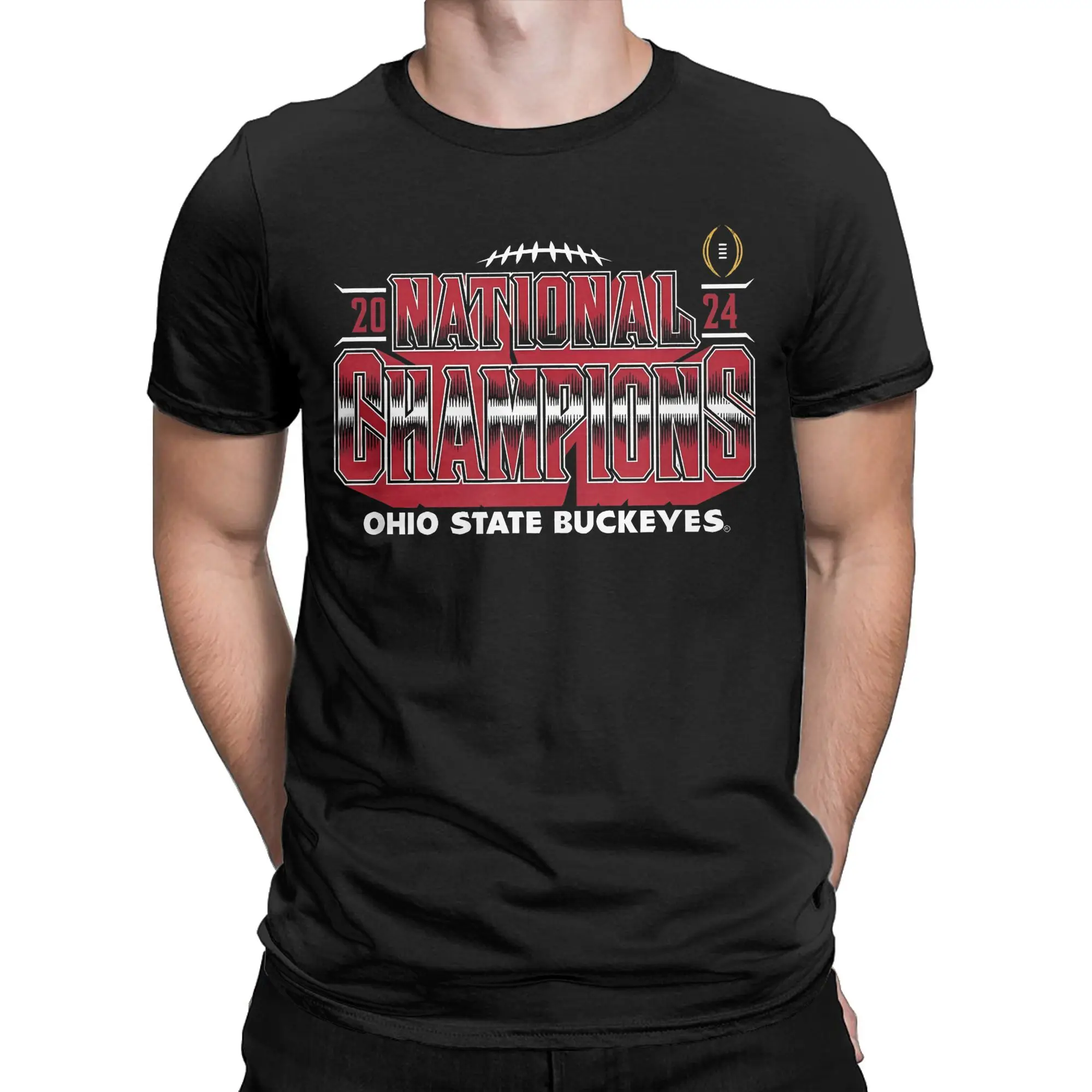 Ohio State Buckeyes National Champs 2024 T-Shirts Men Football Cotton Tee Shirt Crewneck Short Sleeve T Shirt Printed Clothing