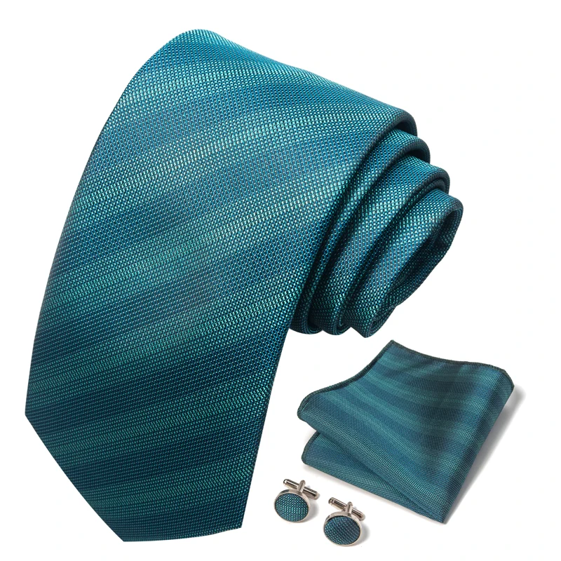 3-teiliges Herrenanzug-Accessoire-Set: Herrenkrawatte, Einstecktuch und Manschettenknöpfe, geeignet für formelle Geschäftsanlässe und Hochzeiten – Detail 3