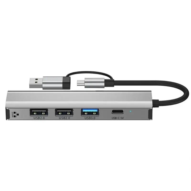 R53C Portable RJ45 to Type C+USB Ethernet 100mbps/1000mbps Adapter USB Extender Docking Station for PC Laptop Accessories
