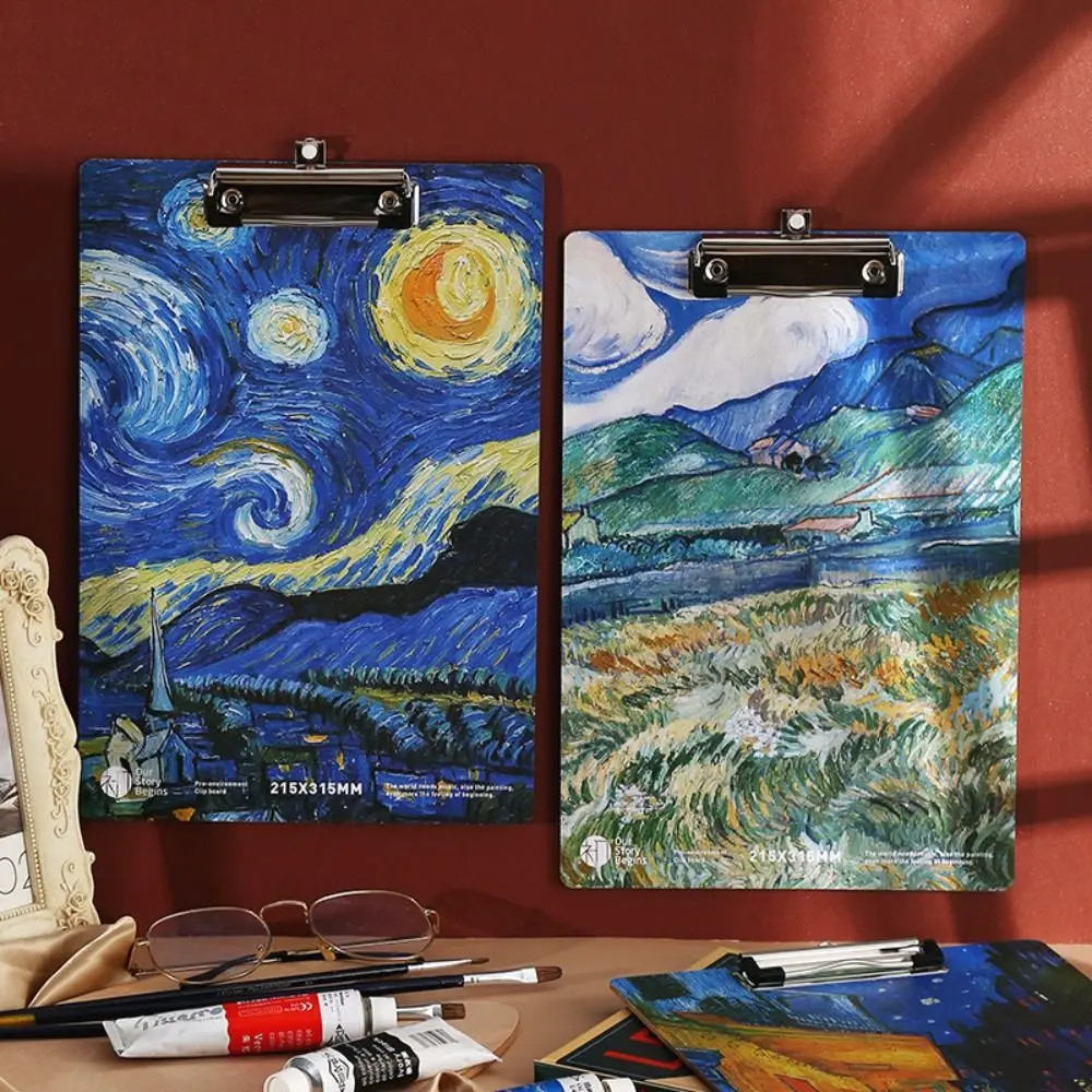 

With Low Profile Gold Clip A4 File Folder Van Gogh Oil Painting Writing Sheet Pad Writing Clipboard Writing Tablet