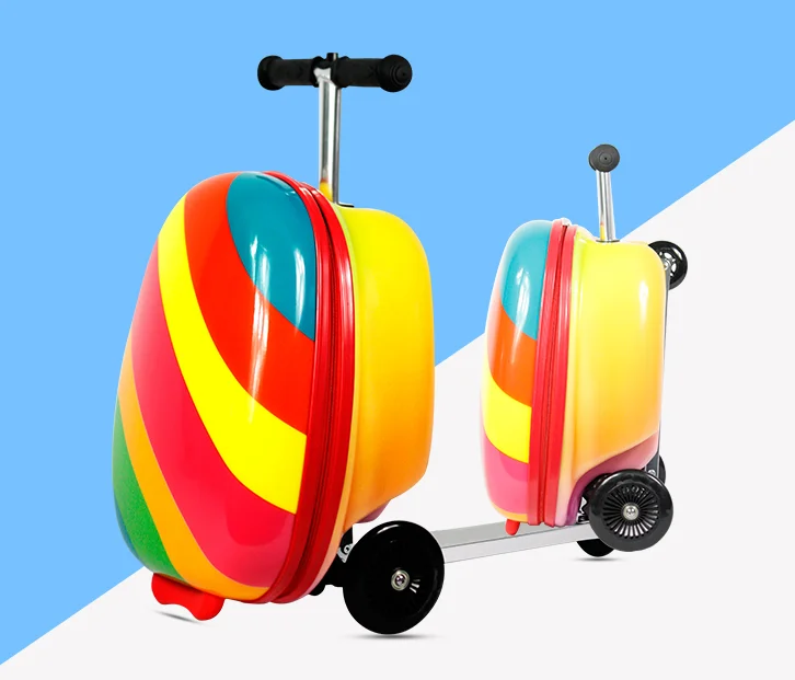 Kids Luggage Suitcase Children Ride On Suitcase Hardshell Ride On Suitcase Scooter Suitcas for Kids carry on Travel Trolley Bag