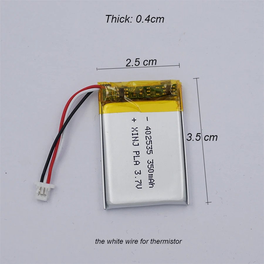 2PCS 3.7V 350mAh 1.29Wh Thermistor 3-Wire Rechargeable Lipo Battery 402535 JST-SH 1.0 For DashCam Camera Bluetooth Speaker Mouse