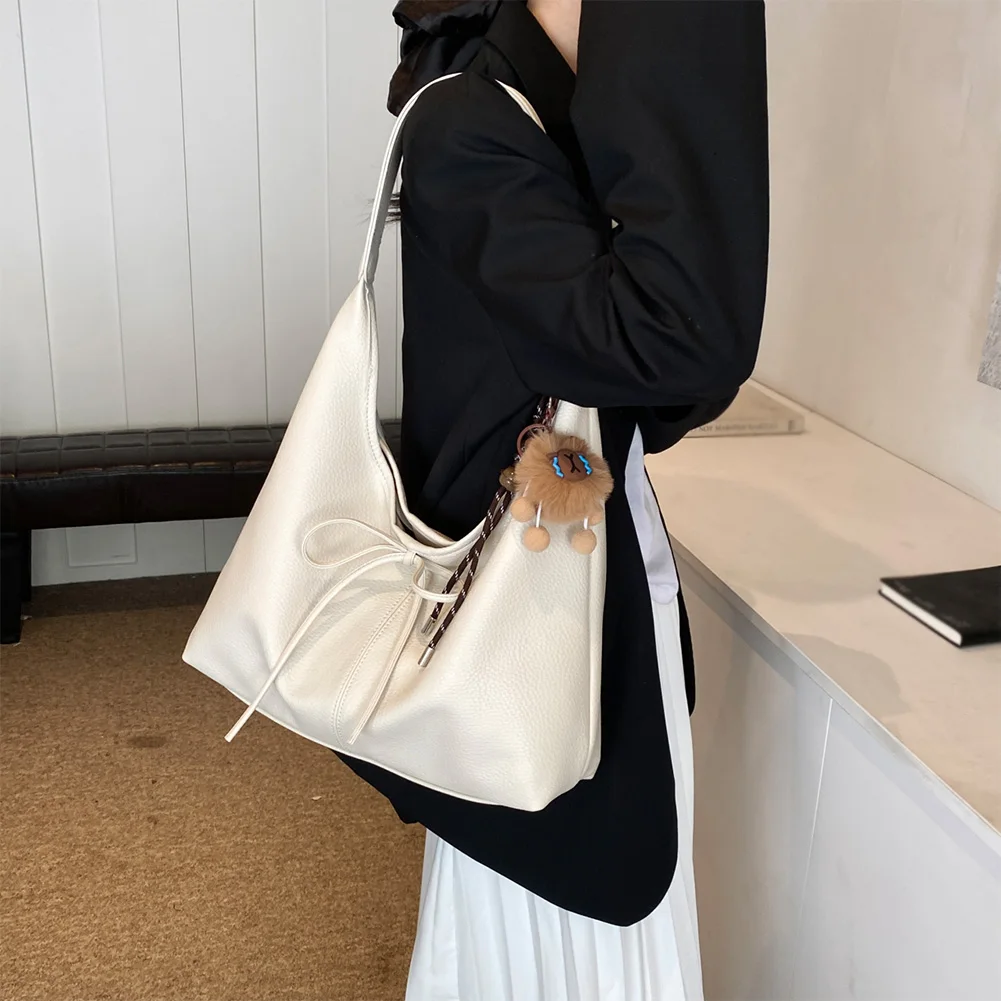 

Hobo Bag PU Leather Solid Color Shoulder Bag for Women Bow Crescent Bag Trendy Mini Purse for Commuting Travel
