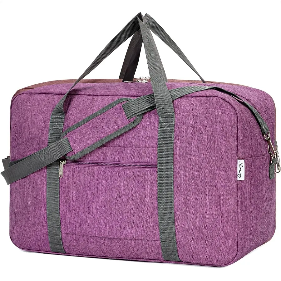 

For United Airlines Foldable Carry on Bag 22x14x9 Travel Duffel Bag Packable lage Duffle for Women and Men 40L Dark Purple