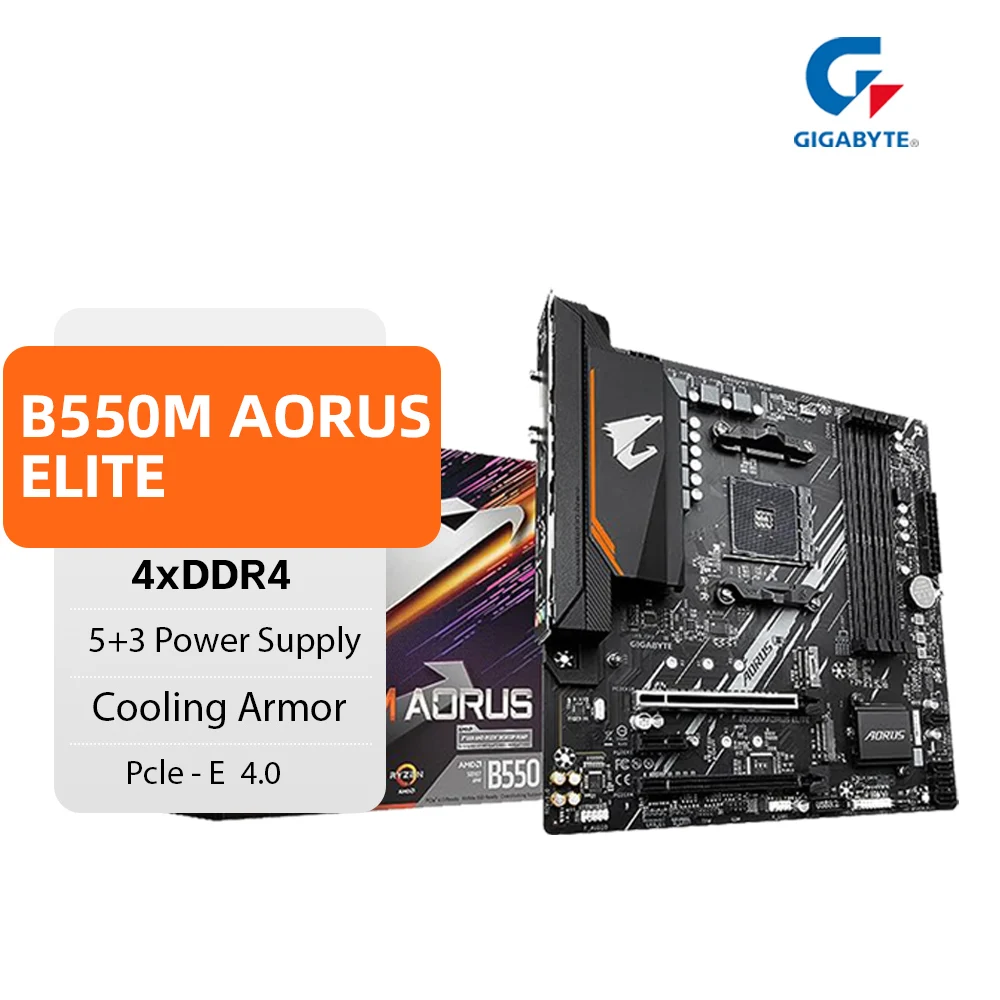 GIGABYTE New B550M AORUS ELITE Motherboard Micro-ATX Socket AM4 For Ryzen 5000 4000 3000 Series CPU Dual Channel DDR4 SATA3 M.2