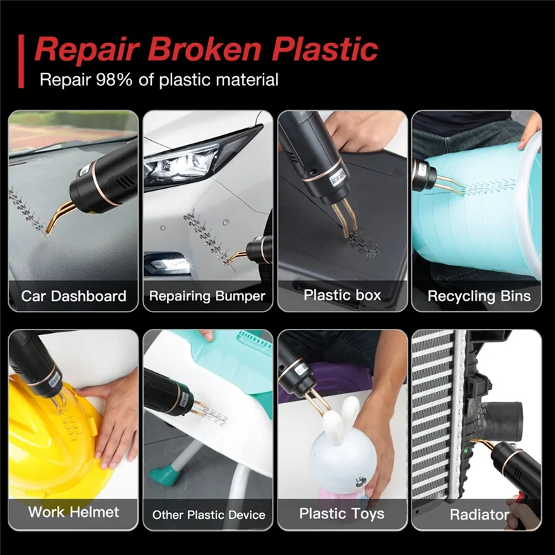 

A70P 200W Cordless Plastic Welder Plastic Welding Kit 400PCS Hot Stapler USB Rechargeable Bumper Repair Kit For Most Plastic