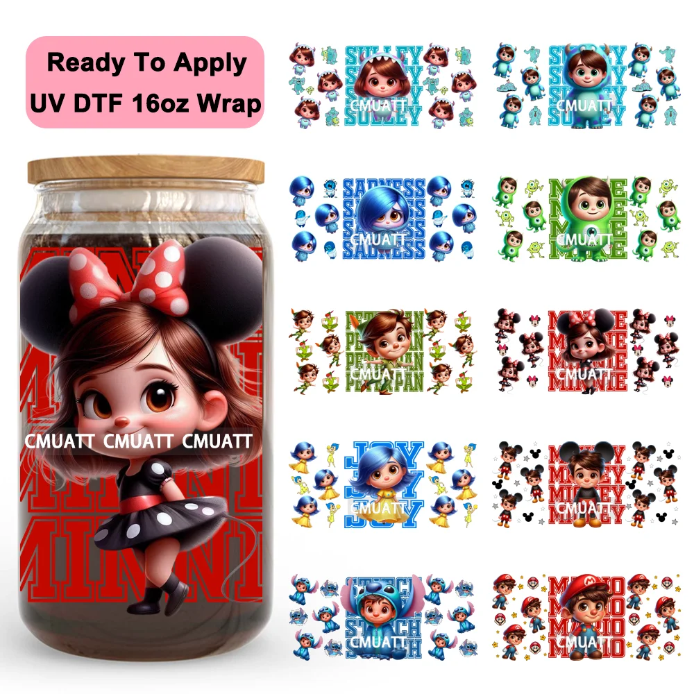 

Cute Cartoon Chibi Girl Boy UV DTF Wraps Transfer Sticker Selfadhesive Waterproof High Quality For 16OZ Libbey Glass Can Tumbler