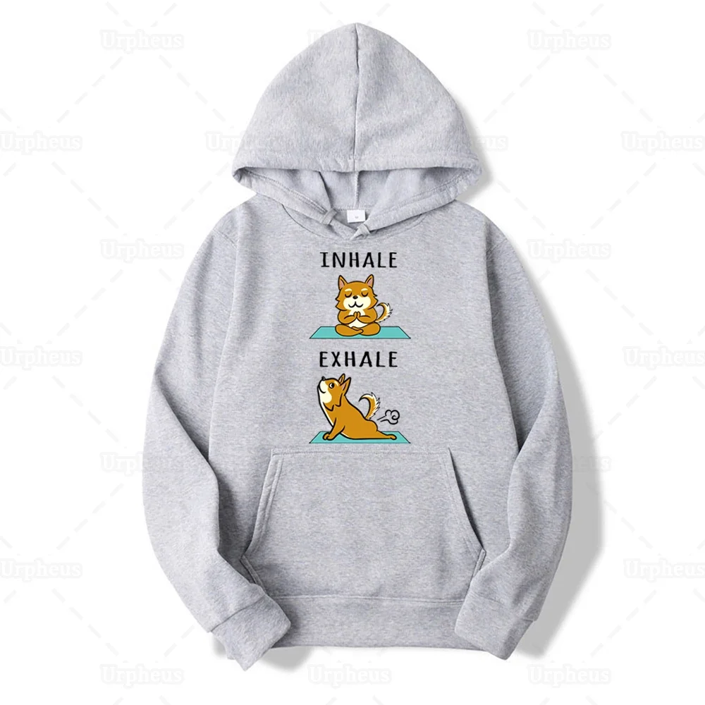 Shiba Inu Inhale Exhale Hoodie Cute Puppy Dog Inhale Exhale Hoodies Sweatershirt for Yogaa Loves Gift