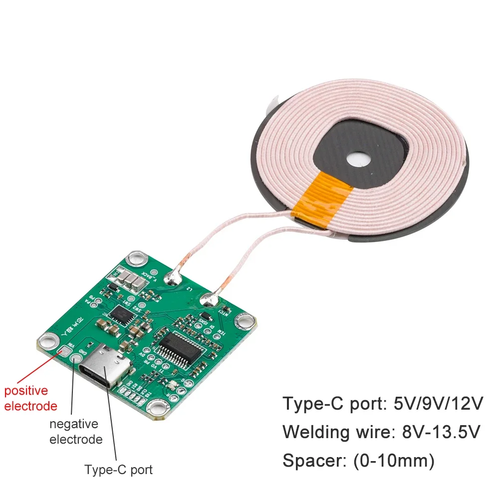 Type-C High Power Fast Charging Module DC 5V 9V 12V 20W Wireless Charger Transmitter Circuit Coil Charger Board 0-8mm 0-10mm