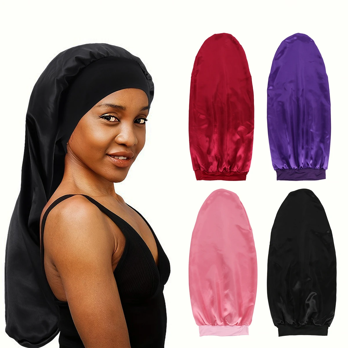 Extra Large Satin Sleep Bonnet - Elastic & Comfortable Night Cap for All Hair Types Bonnet