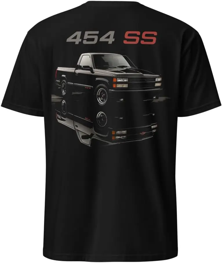 1990 Chevy 1500 454 SS Pickup Truck Custom T-Shirt Reflection Design 100% Cotton Trendy Y2K Short-Sleeve Tee-Soft, Quick-Drying,